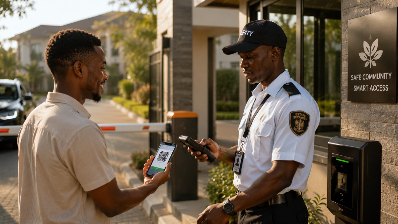 Security checking a visitor pass at the gate
